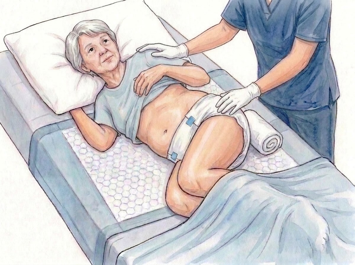 7. 轻轻翻回仰卧，压过卷起的一半